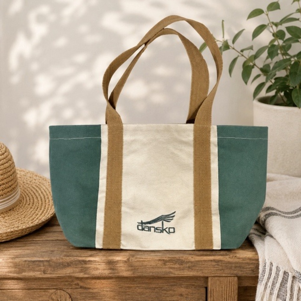 Dansko Canvas Tote Bag Green Natural Beach Travel Shopper Shoulder Bag